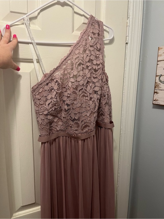 David's Bridal Dresses & Skirts - David's Bridal One-Shoulder Lace Chiffon Dress in Dusty Mauve